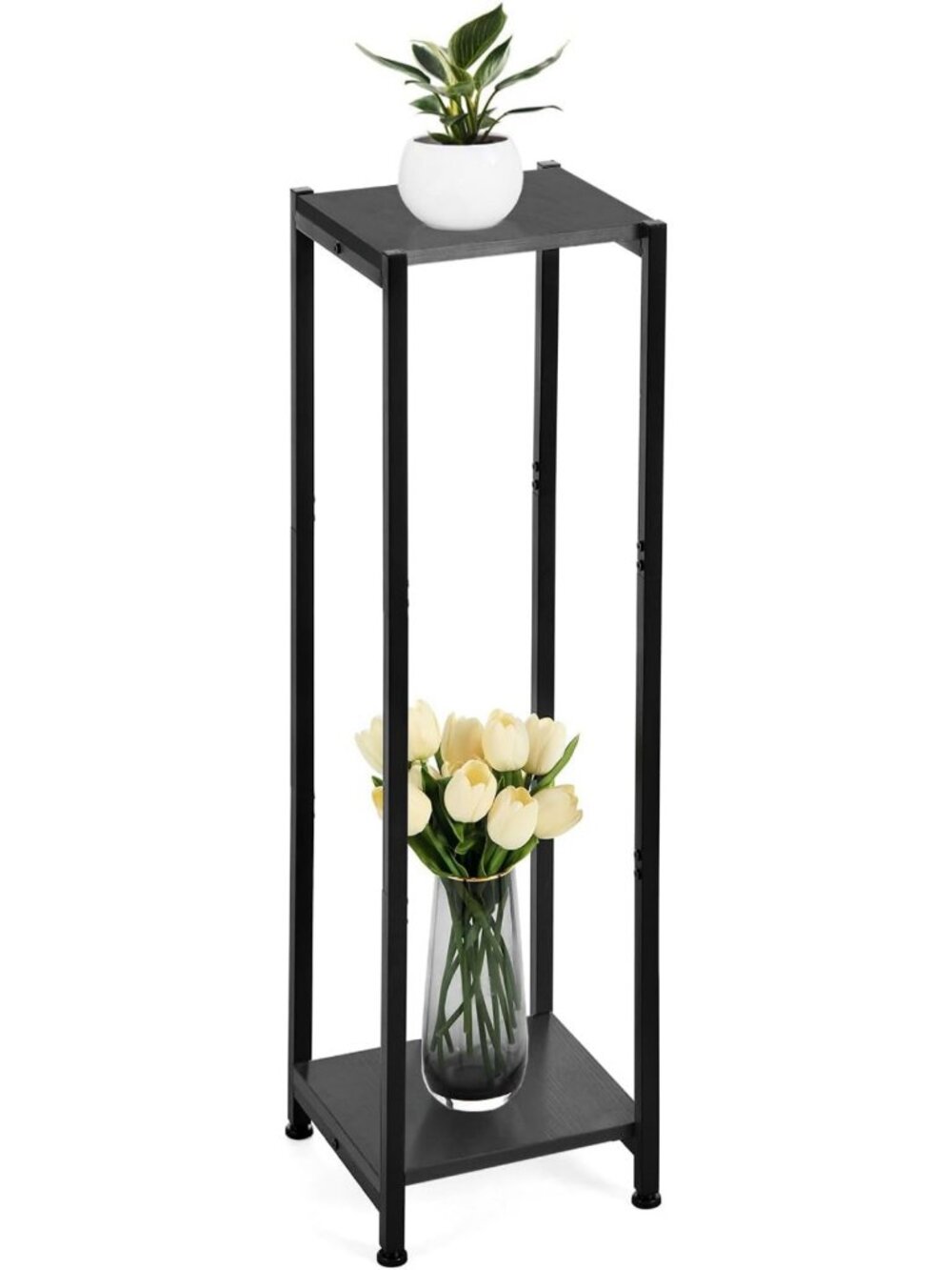 40-Inch Extra Tall Indoor Plant Stand - 2-Tier Pedestal, Modern Black Decor